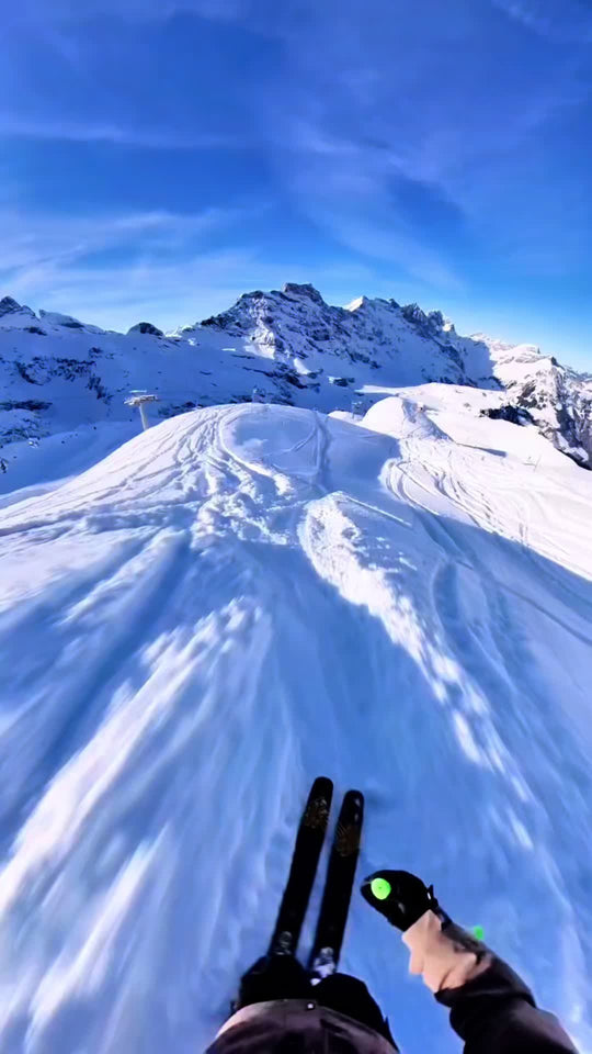 TikTok clip: first-person powder run wearing the Tunes Band, 455K views